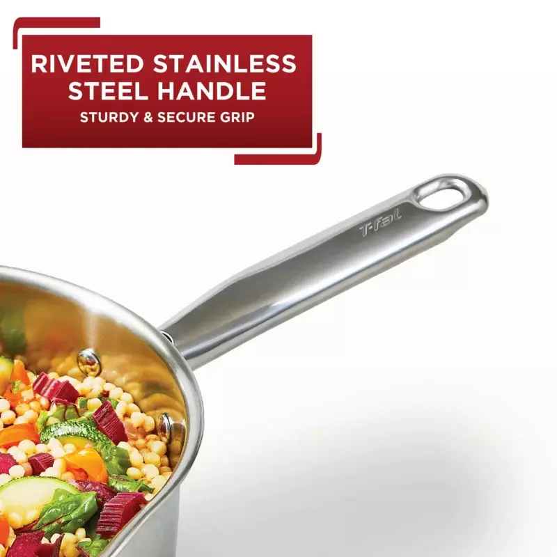 T-fal Cook & Strain peralatan masak Stainless Steel, panci saus dengan tutup, 3 quart