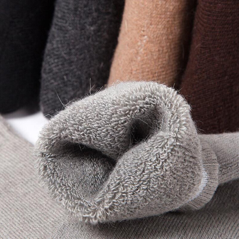 ThUNICEF-Chaussettes longues en laine lapin pour hommes, chaussettes d'hiver chaudes, chaussettes éponge optique, chaussettes Rinse Calcetines, Meias Harajuku, neige froide, 5 paires