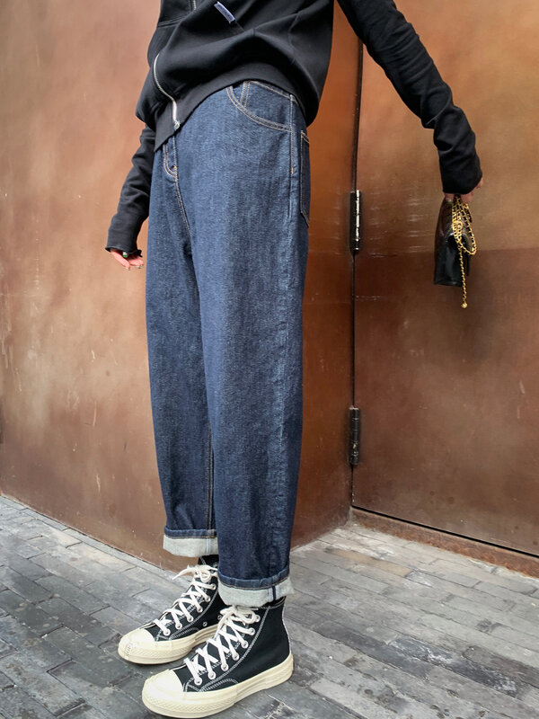 Женские джинсы большого размера Y2k, летняя тонкая модель 2023, новинка, прямые тонкие брюки-султанки с девятью точками
