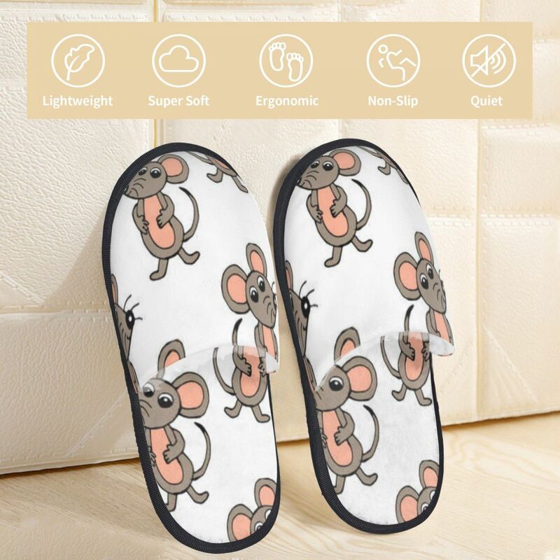Zapatillas de interior de felpa con patrón de ratones divertidos, zapatos suaves y cálidos para el hogar, calzado de otoño e invierno