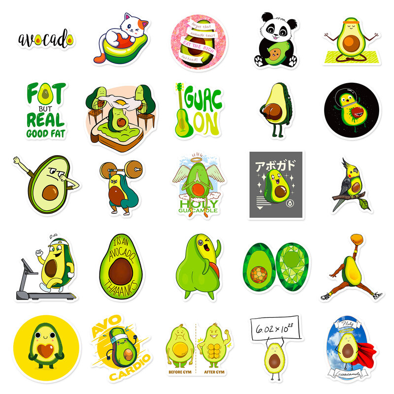 50 pcs/pack Creative Avocado PVC Decorative Stickers Waterproof Stickers Scrapbooking DIY Journaling Sticker Stationery Diary