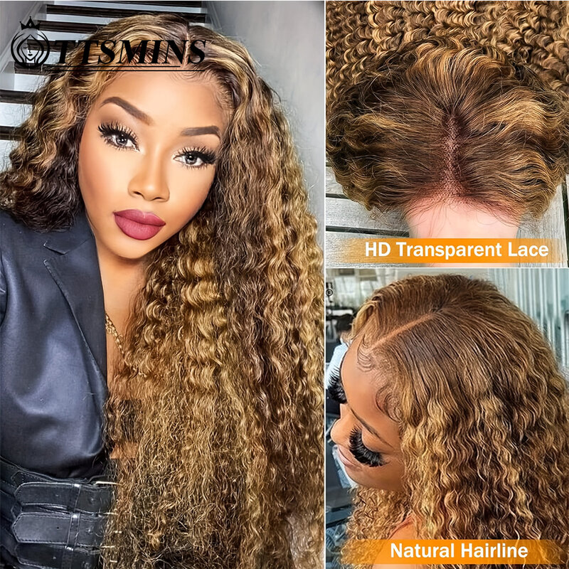 Highlight Wig Loose Deep Wave 4/27 Ombre 5x5 Lace Closure Human Hair Wig Glueless Wear Go Transparent 13x4 Lace Front Wigs Curly