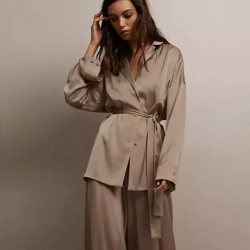 Women's Spring Autumn New Sleepwear Loose Comfortable Trousers Imitation Silk Casual Ladies Home Wear French Suit Loungewear