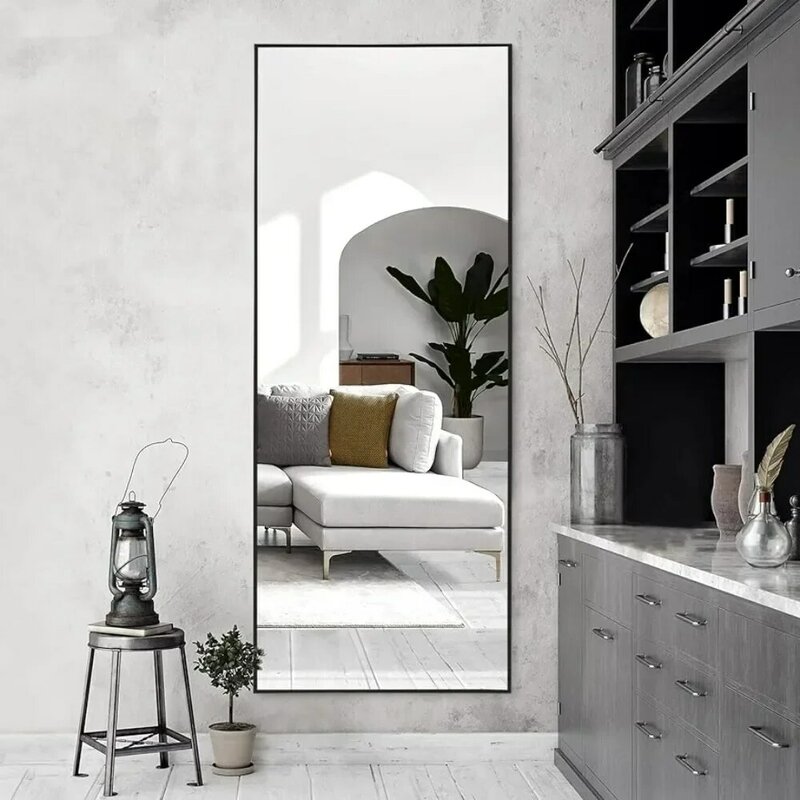 Espejo de piso a techo, espejo largo grande montado en la pared, marco de aluminio para Baño/dormitorio/sala de estar, espejo de piso