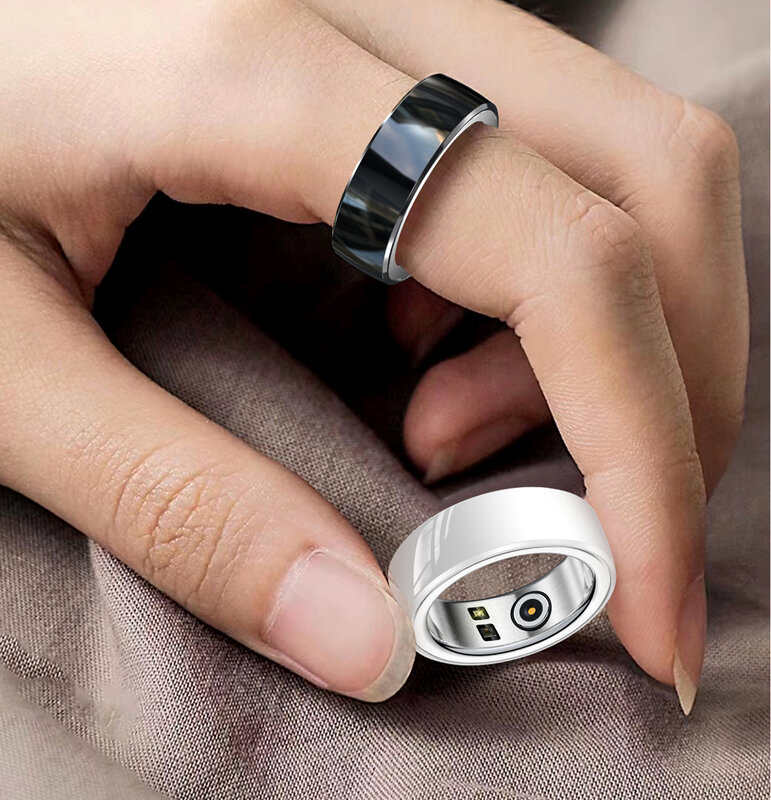 R1 cincin pintar keramik NFC wanita, cincin pintar olahraga pelacak kebugaran tahan air kesehatan tidur detak jantung untuk iOS Android 2024