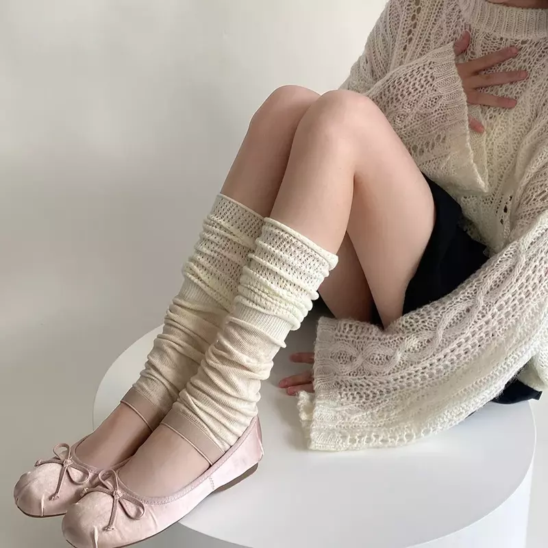 Aquecedores de pernas estilo coreano para mulheres, aquecedor de pernas de algodão, meias de joelho compridas para meninas, outono e inverno, Y2k