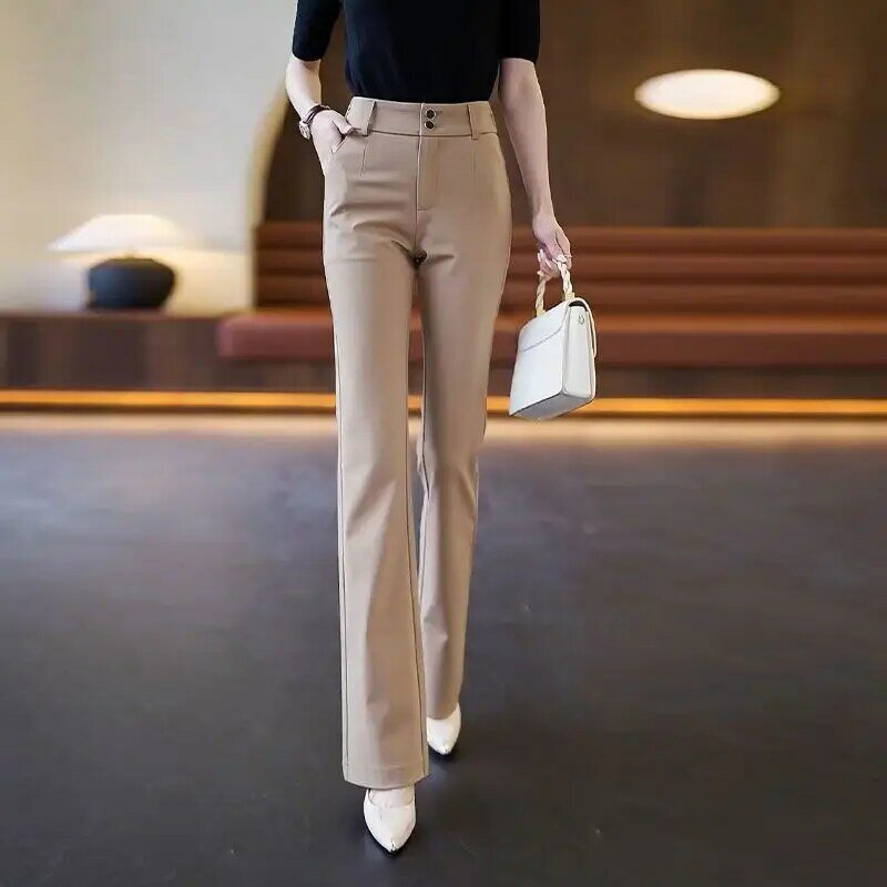 Новинка весна-осень 2023, шикарные офисные женские элегантные однотонные прямые Костюмные брюки с высокой талией, женские расклешенные брюки, топы X107
