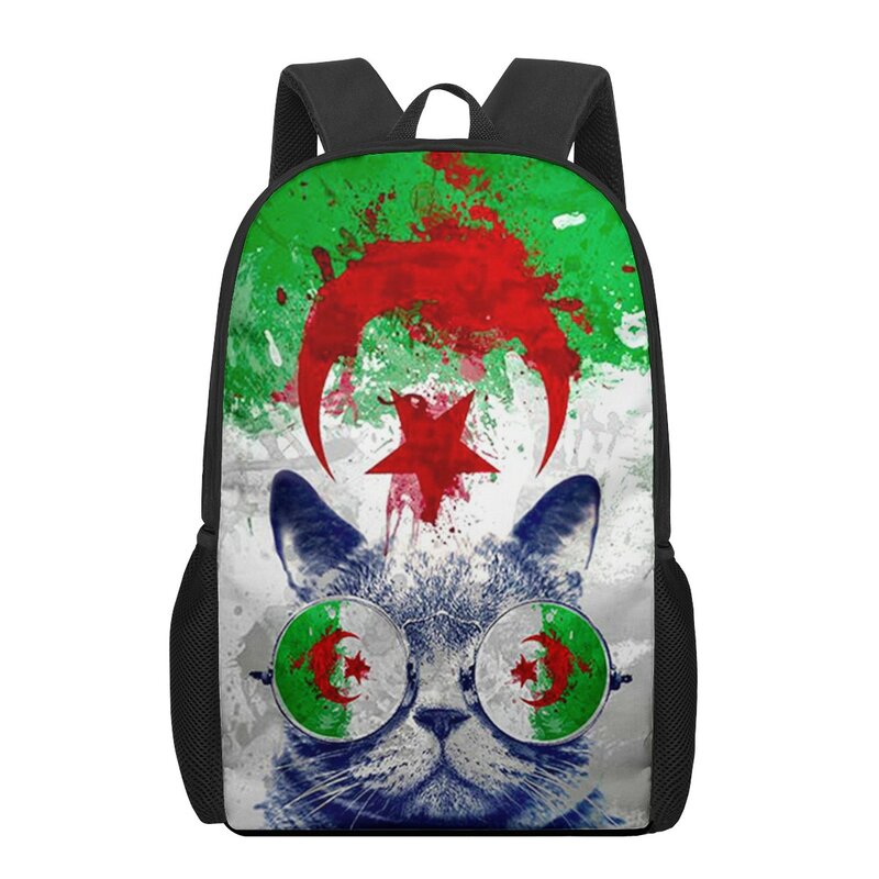 Bolsa escolar com bandeira argelina para crianças, mochila infantil de impressão, mochila de ombro, meninos e meninas, grande capacidade