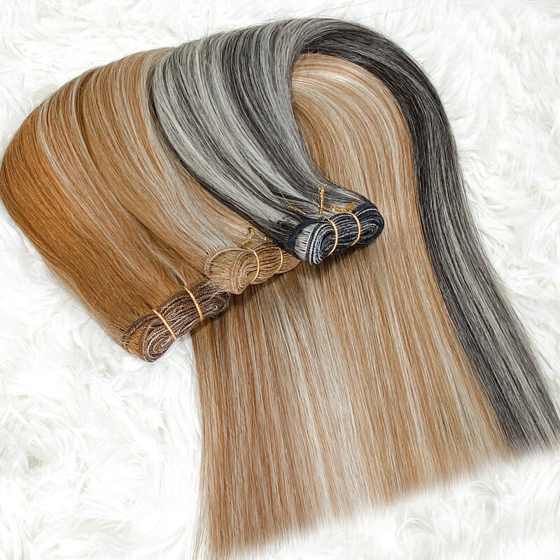 Extensiones de cabello humano liso sedoso, mechones de trama de cabello humano Remy europeo, pelo Natural Rubio liso