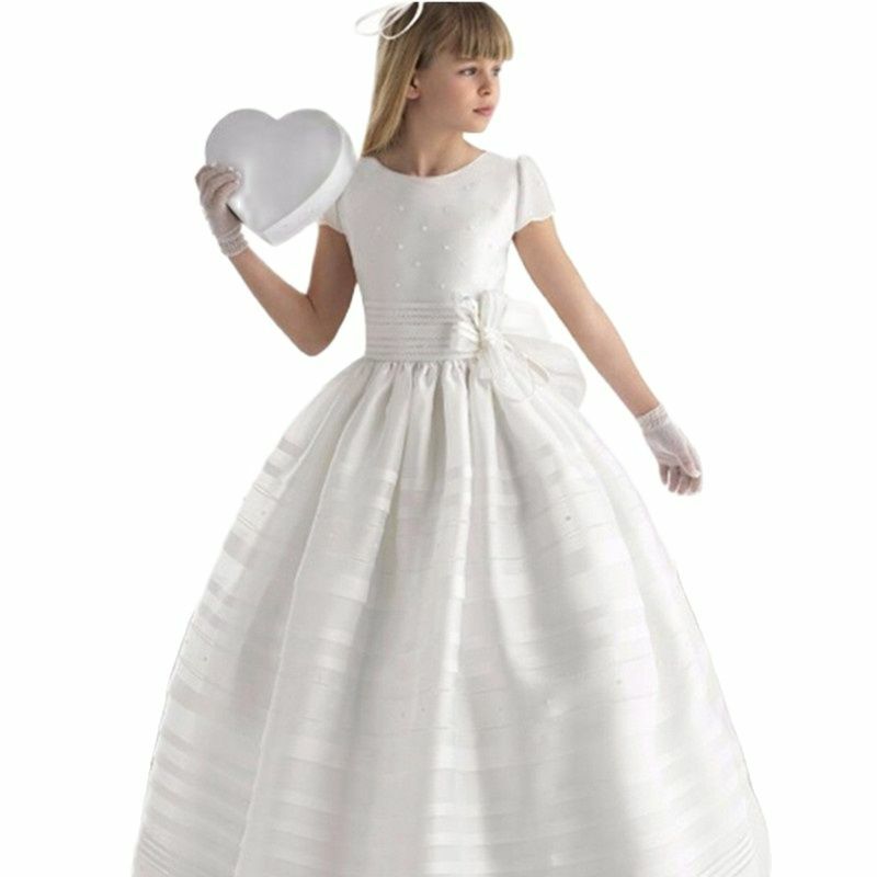 Vestido de flores blancas para niña, vestidos de manga corta para boda, primera comunión, desfile, fiesta de cumpleaños, Formal