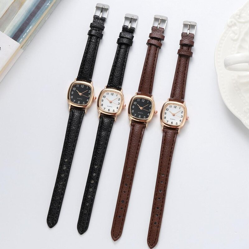 Kegllect-女性のための正方形のクォーツ腕時計、シンプルな小さなダイヤル学生の時計、ヴィンテージベルト