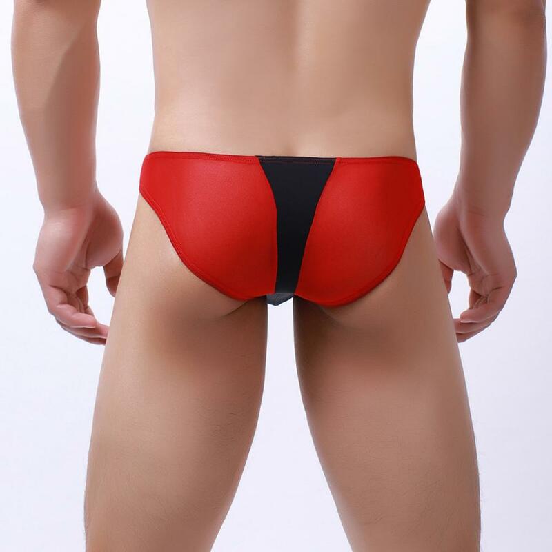 Plus Size Men Briefs Low Waist Ice Silk Breathable Contrast Color Elastic Anti-septic Patchwork U Convex Men Underpants