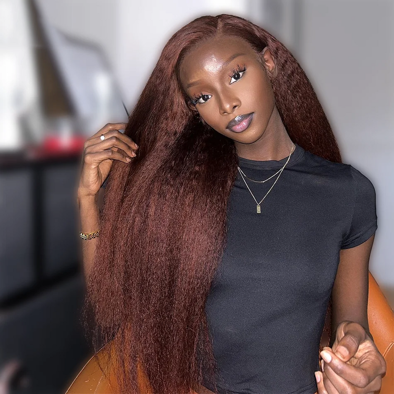 Dark Brown Kinky Straight Chocolate Brown 13x6 Lace Frontal Wig Remy Human Hair 13x4 Lace  Wig PrePlucked 5x5 Lace Closure Wig