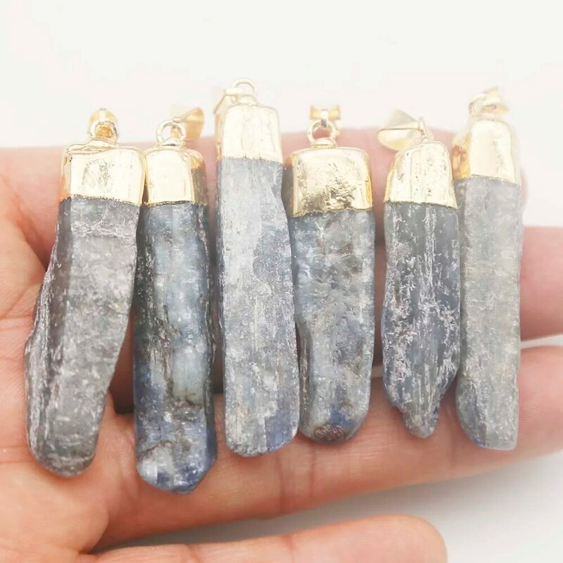Natural Stone Ore Irregular Blue Crystal Electroplated Gold Pendants Sweater Chain Necklace Jewelry Wholesale 8Pcs Free Shipping
