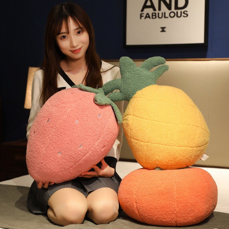 3D 시뮬레이션 과일 봉제 베개 장난감, 귀여운 박제 식물 음식, 오렌지 딸기, 부드러운 봉제 베개 쿠션, 홈 데코
