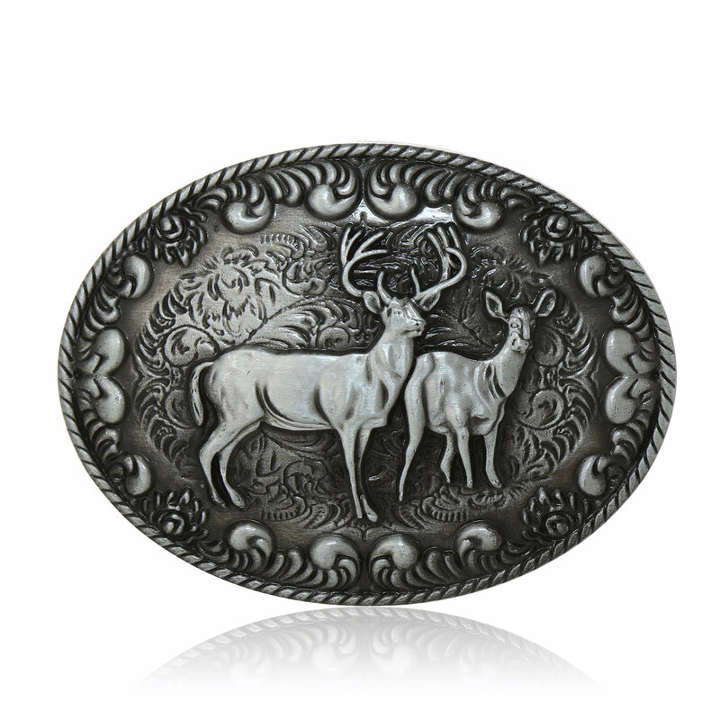 Hebilla de cinturón de cuero de mezclilla occidental para hombres, patrón de ciervo Animal, aleación de Zinc, accesorios, estilo de regalo