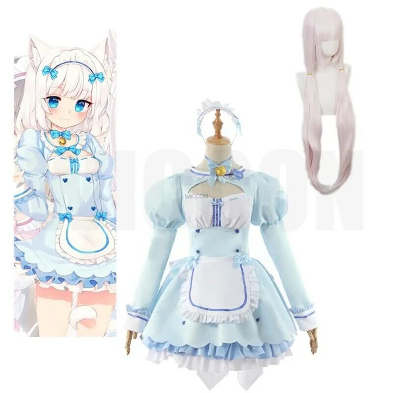 Game Chocola Nekopara Cosplay Costume Clothes Wig Vanilla Suit Cat Girl Maid Costume Lolita Women Skirt Lovable Pink Blue Color