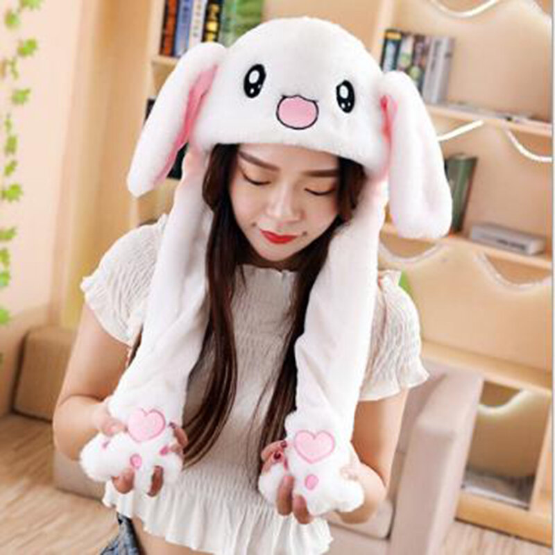 Pikachu Cute Bunny Ear Moving Hat Animal Plush Jumping up Toys Rabbit Ear Girls Costume Cap Kids Party for Adult Funny Anime Hat