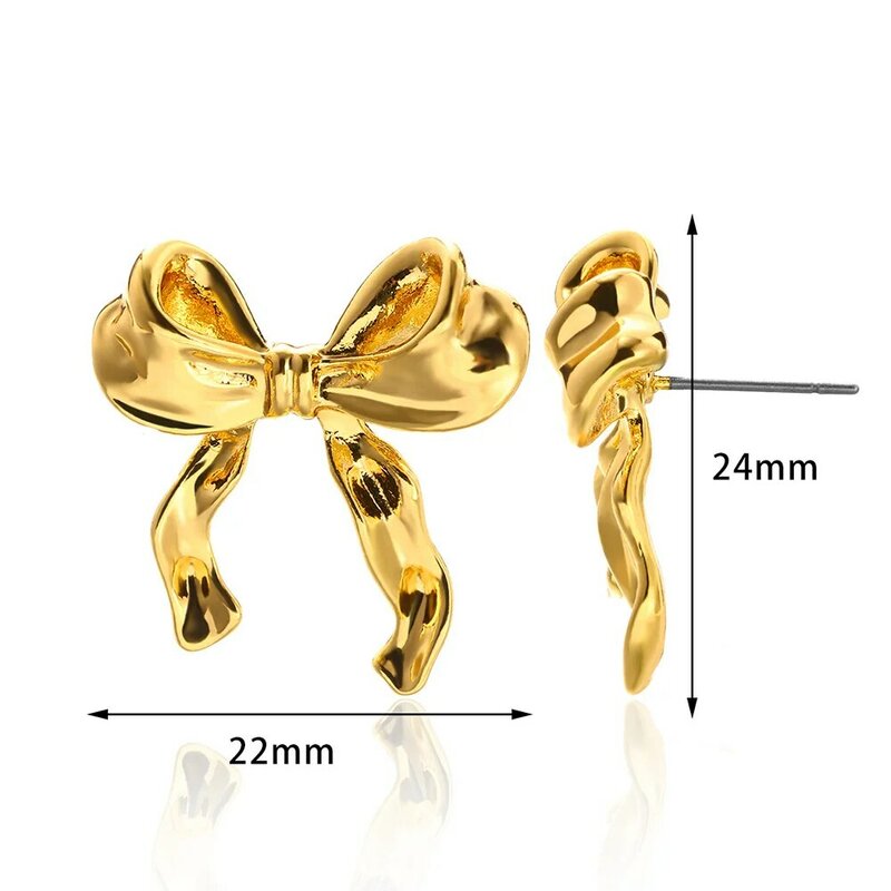 Anting warna emas untuk wanita busur kancing anting kuku mode lucu perhiasan tindik telinga aksesoris hadiah Natal Arete