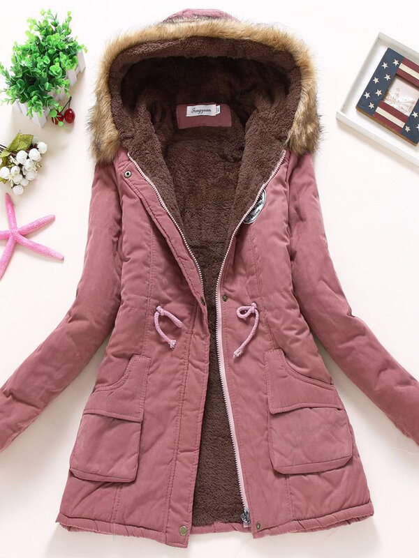 2022 Hooded Parkas Wadded Warm Overcoat New Autumn Winter Women Cotton Jacket Padded Casual Slim Fashion Elegant Coat Emboridery