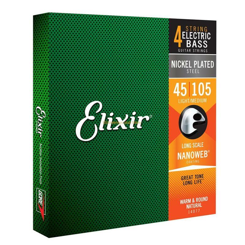 1ชุด Elixir Strings 4-String Bass Strings 14077เหล็กชุบนิกเกิล NANOWEB Coating Light Medium กีตาร์ Strings 045 065 085 105