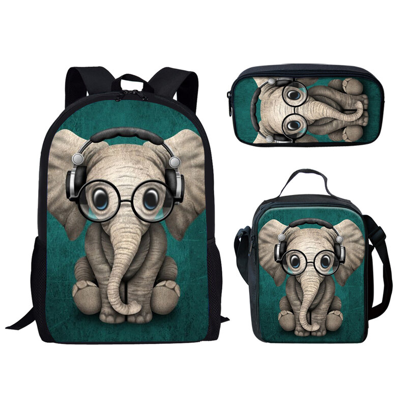 클래식 크리에이티브 노벨티 재미있는 동물 코끼리 3D 인쇄 학생 학교 가방 노트북 데이팩 배낭 점심 가방 연필 케이스, 세트당 3 개