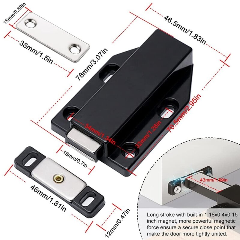 Push Latch Heavy Duty 4 Pack Push to Open Cabinet Hardware chiusure a contatto magnetico per porta grande Push Black