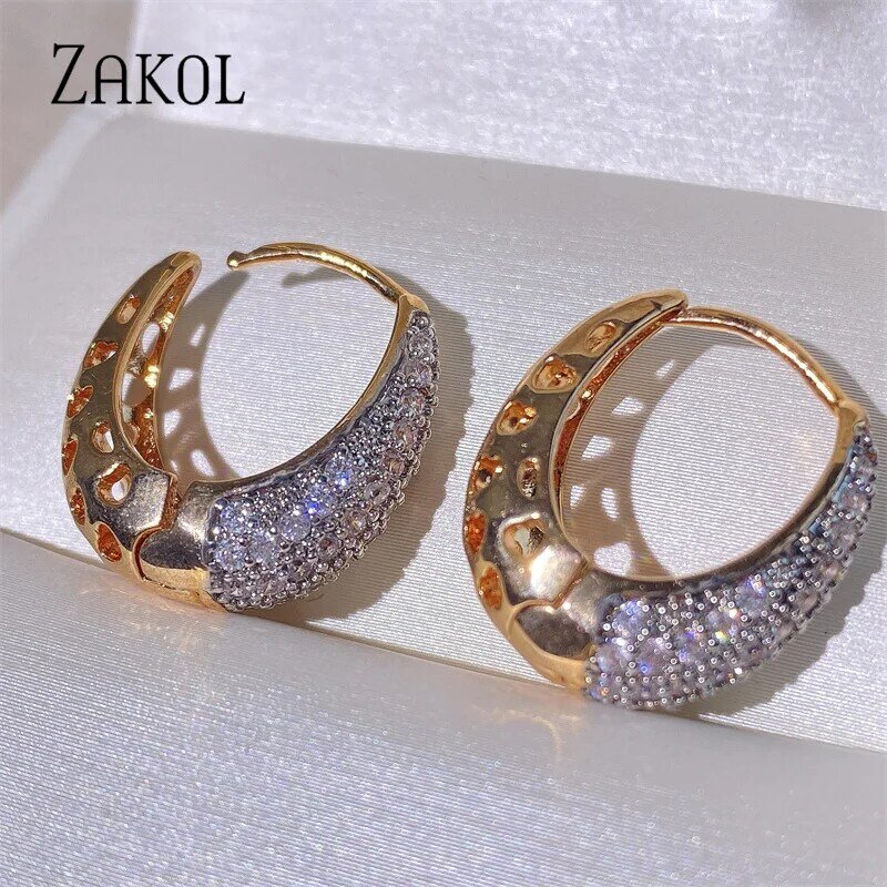 ZAKOL Tròn Cao Cấp AAA Cubic Zirconia Micro Ốp Hoa Vòng Tròn Lớn Đôi Khuyên Tai Vòng Cho Nữ Thời Trang DỰ TIỆC CƯỚI Trang Sức EP3012