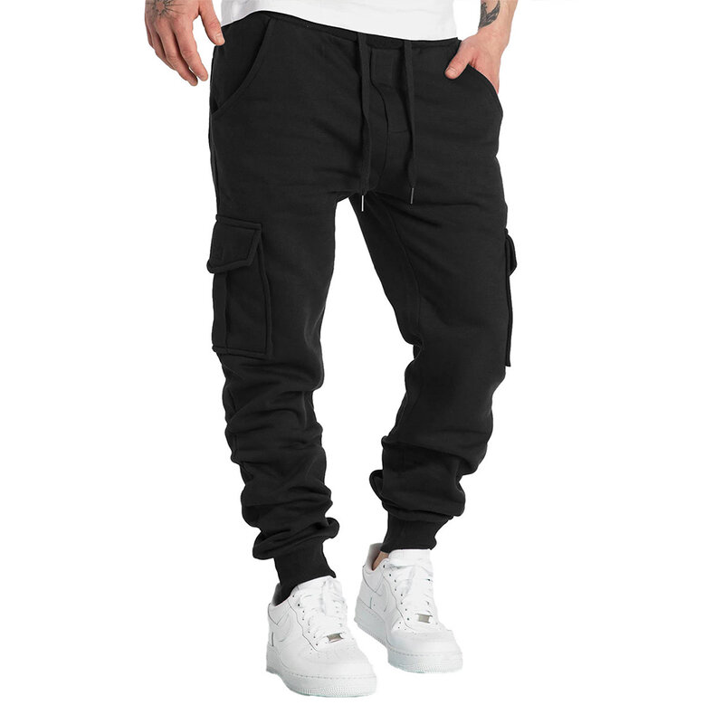 Pantaloni da jogging da uomo in pile accogliente pantaloni Cargo con coulisse pantaloni sportivi in tinta unita per la primavera autunno grigio scuro