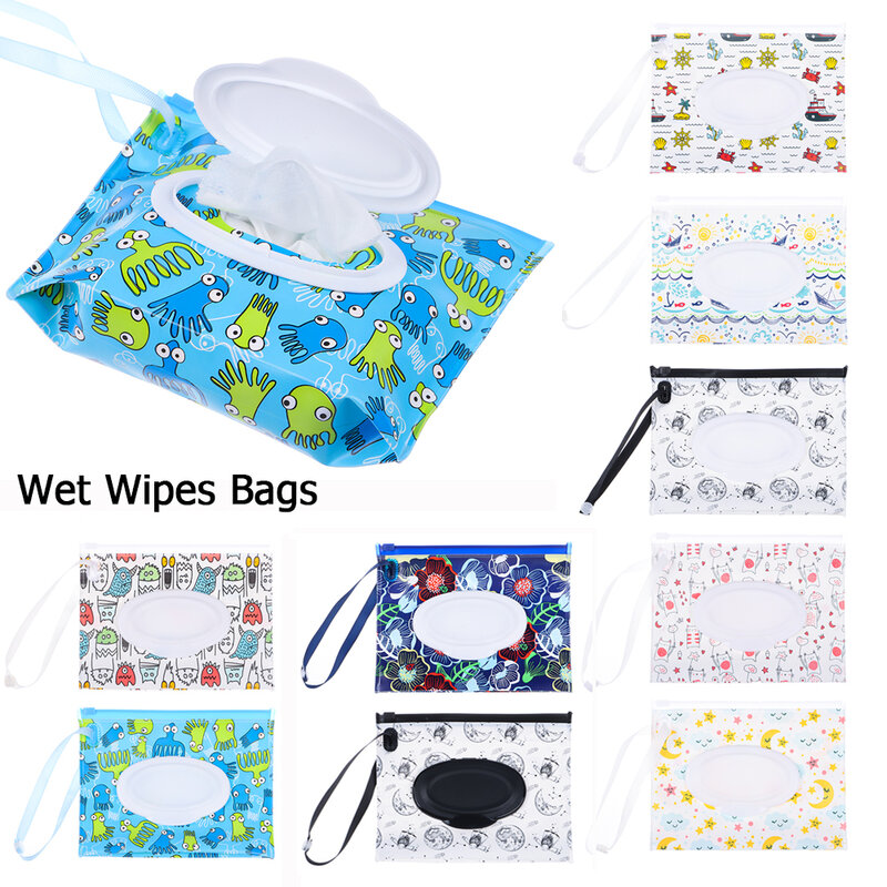 Caja de toallitas húmedas para bebé, contenedor de toallitas reutilizable ecológico con correa a presión, estuche de toallitas de limpieza, 1 unidad
