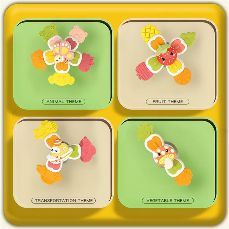 Baby Bad Spinner Spielzeug 4-teiliges Bad Spinner Spielzeug mit rotierenden Saugnapf sensorischen Kreisel Spielzeug für Kleinkinder 0-1 Jahre alt