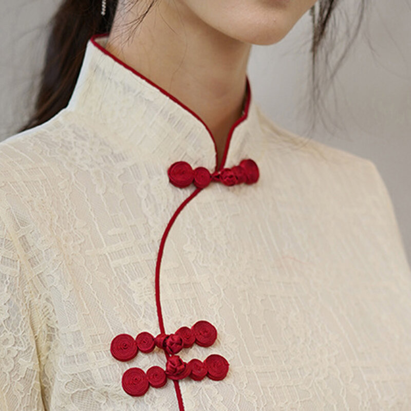 فستان شيونغسام صيفي على الطراز الصيني ، ياقة قائمة ، تعديل قصير لمهرجان السنة الصينية الجديدة