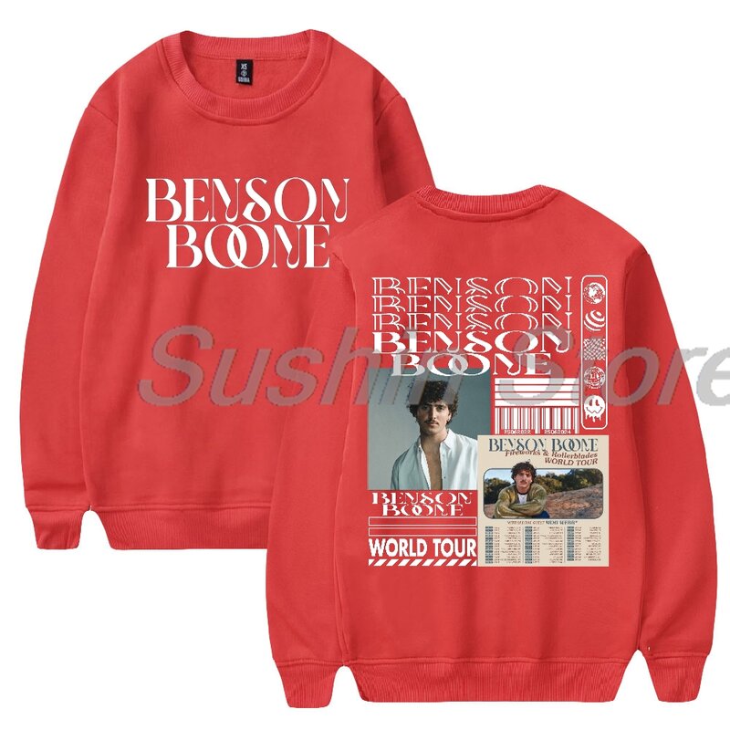 Benson Boone Moletom de Fogos de Artifício e Patins para Homens e Mulheres Álbum 2024 Tour Crewneck Streetwear Manga Comprida, Roupas da Moda