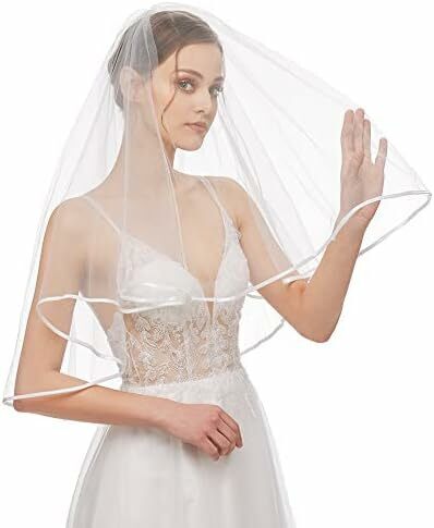 Bridal Veil Women's Simple Tulle Short Wedding Veil Satin Edge With Comb for Wedding Bachelorette Party