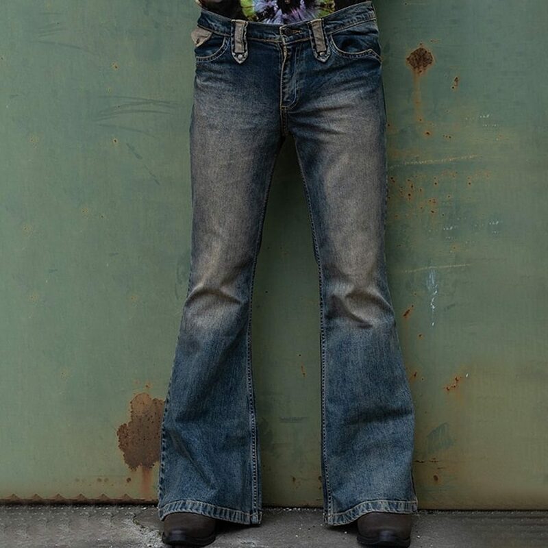 Calça Flare Vintage masculina, Jeans reto alto, Calças de botão de rua, amplamente aplicável, Streetwear