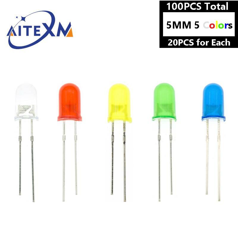 Kit surtido de diodos LED de 3mm y 5mm, 100 piezas/200 piezas, blanco, verde, rojo, azul, amarillo, F3 y F5