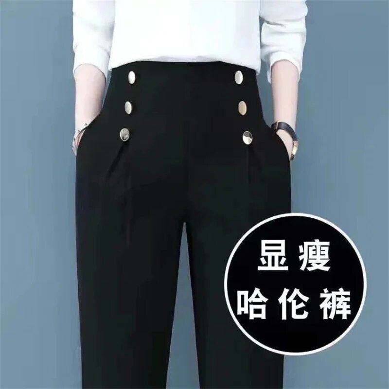 Coreano tamanho grande cor pura calças harém, senhoras finas calças casuais, moda terno solto, 4XL, verão, 2024