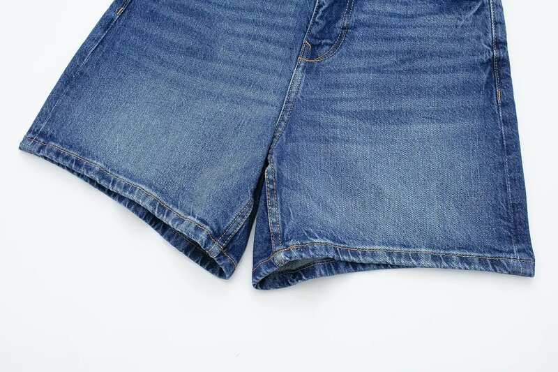 Shorts jeans de cintura alta feminino, decoração de bolso lateral edição casual conforto, shorts de zíper retrô, nova moda