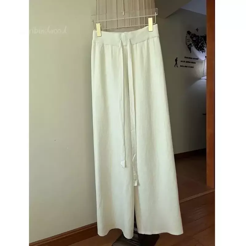 2023 Slim Simple Knit Wide-leg Pants Women's Autumn and Winter High-waisted Moped Pants Thick Casual Pants Straight