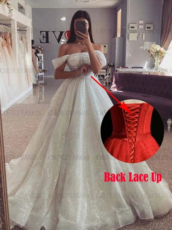 Exquisite Tulle Wedding Dresses For Women Off-Shoulder Long Wedding Dress A-Line Glitter Dresses For Women فستان حفلات الزفاف