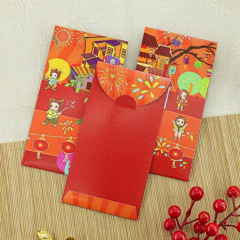 ซองสีแดงเครื่องเขียนมังกรจีนตกแต่งปีใหม่6ชิ้น/ชุดการ์ดเชิญงานปาร์ตี้กระเป๋าใส่เงินโชคดี