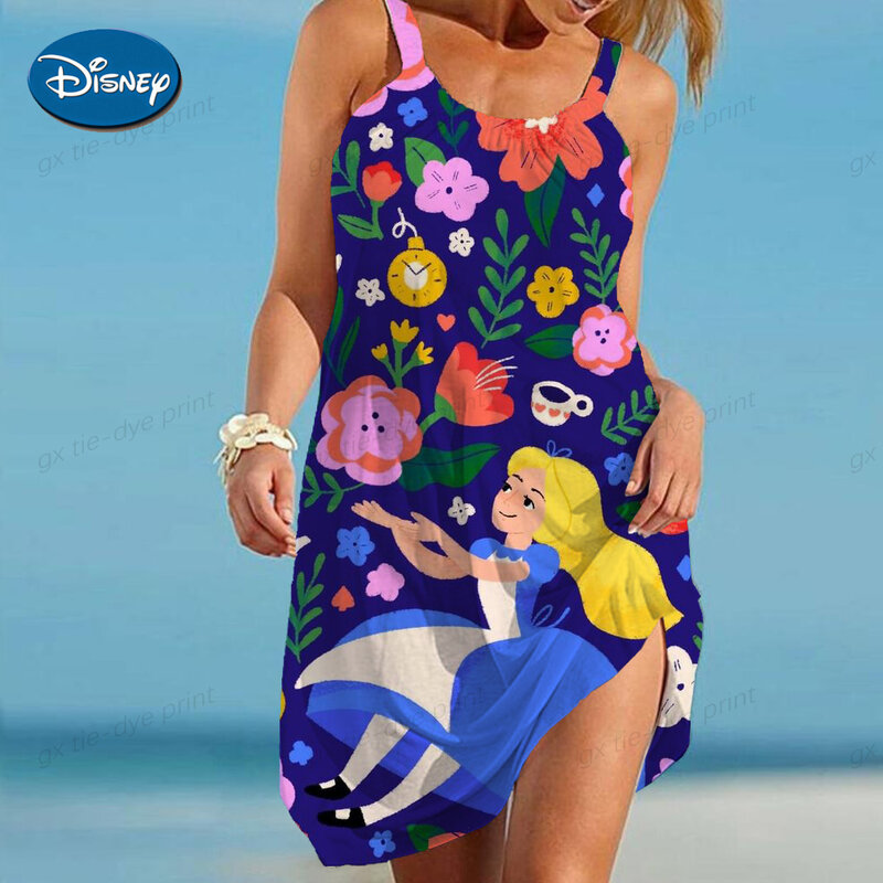 Elegant Dresses for Women Princess Women's Dress Sling 2024 Disney Summer Woman Beach Sleeveless Boho Cartoon Princess Loose