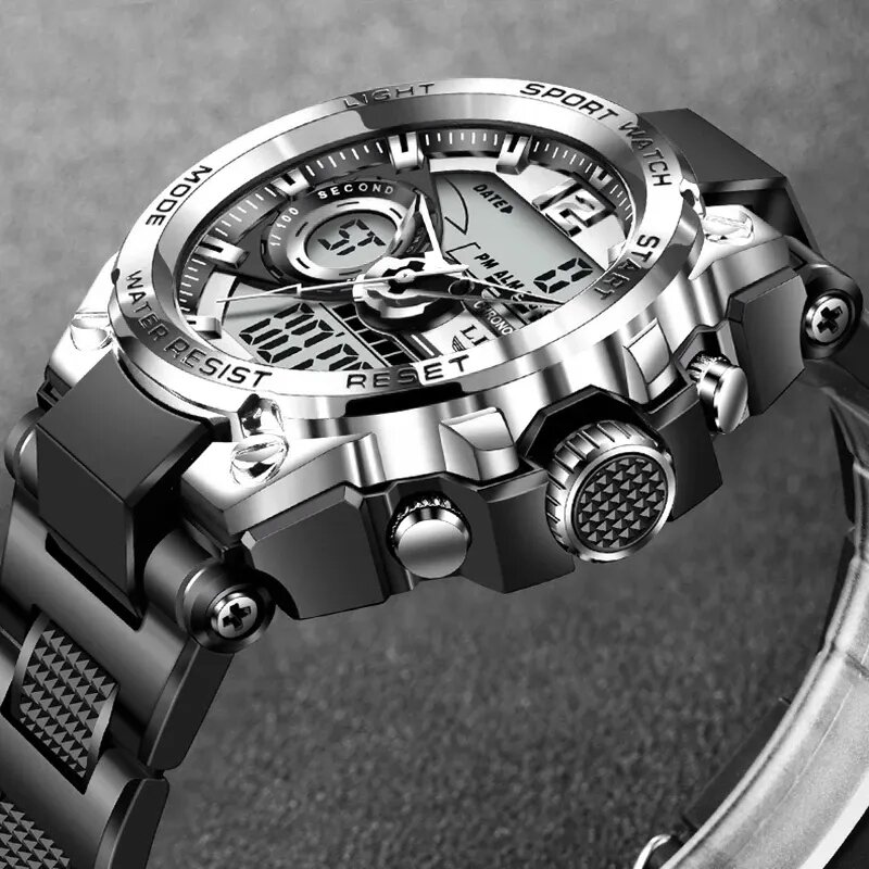 LIGE-Relógio militar digital masculino, relógio de pulso impermeável, LED, quartzo, relógio, esporte, masculino, grandes relógios, 50m