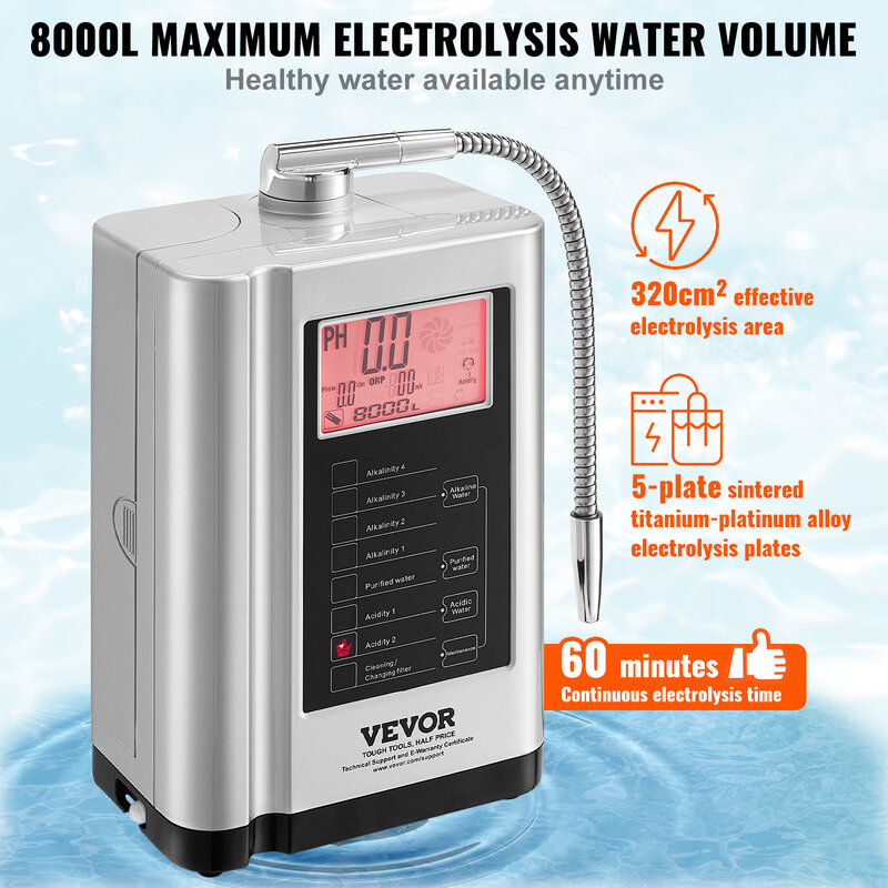 VEVOR-Máquina alcalina do ionizador da água, purificador ácido da água do hidrogênio, pH 3,5 a 10,5
