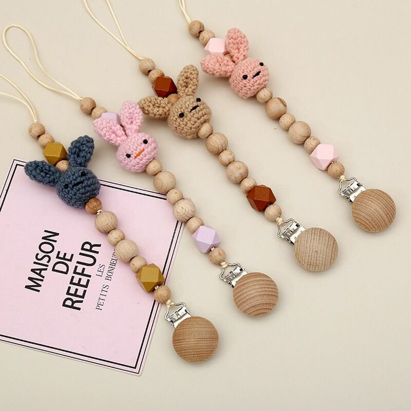 Infant Nursing Supplies Wool Rabbit Beech Wood Non-slip Pacifier Clips Chains Molar Chain Baby Pacifier Chain Nipple Holder