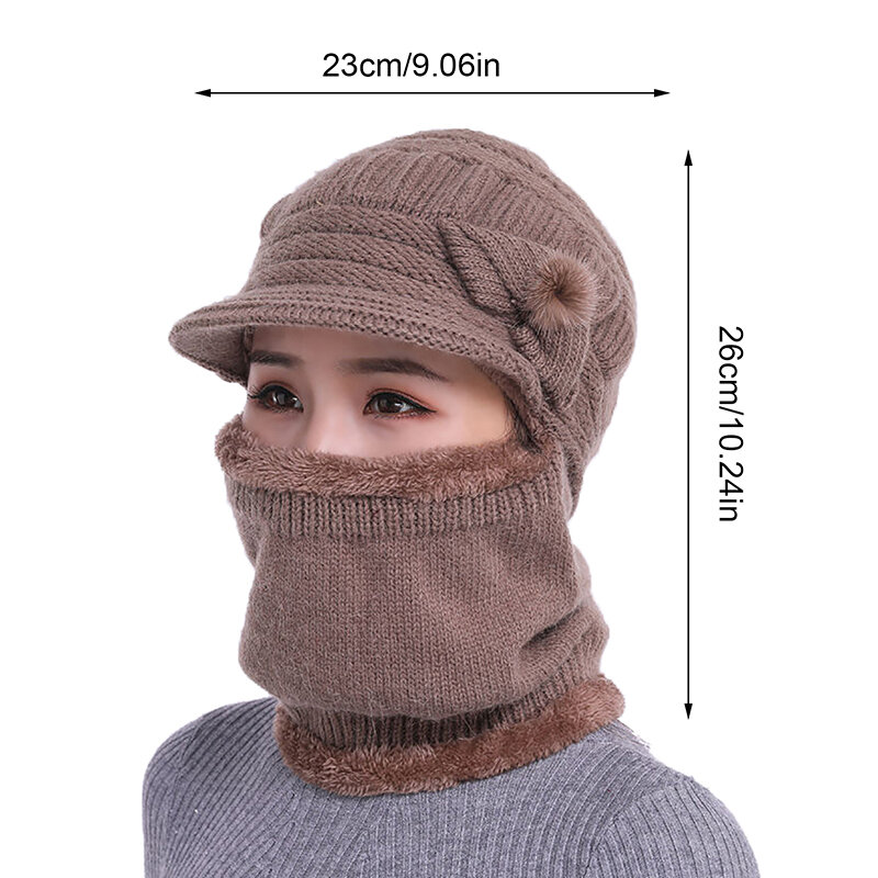 Topi rajut wol wanita, tudung kepala satu potong tebal, hangat berongga tahan angin luar ruangan pelindung telinga