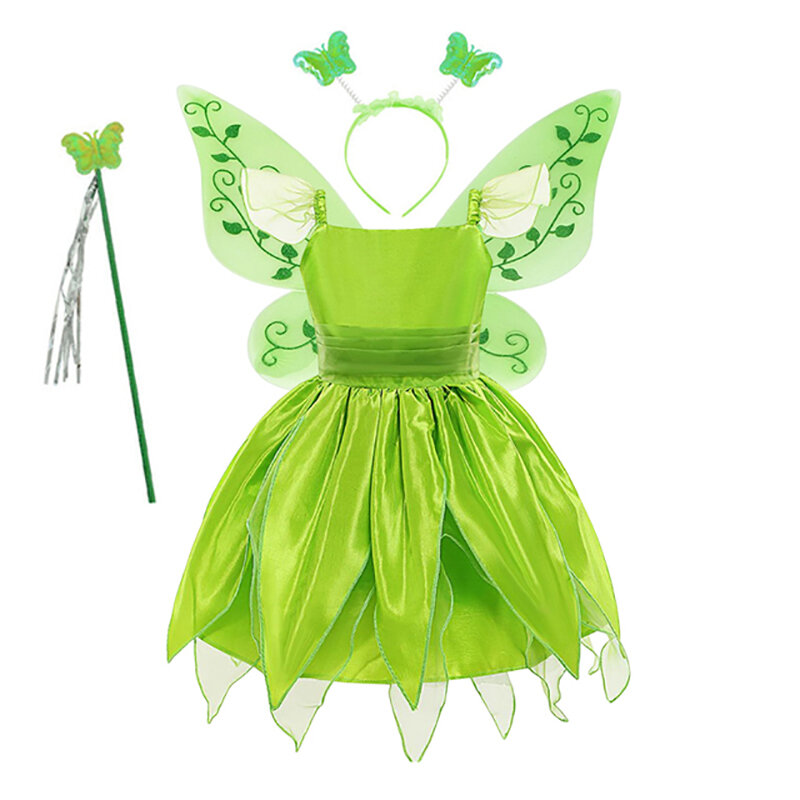 Disney Tiana Princess Dress for Girls Fancy Flower Gown Birthday Party Kids Carnival Clothing Kids Cosplay Tinker Bell Costume