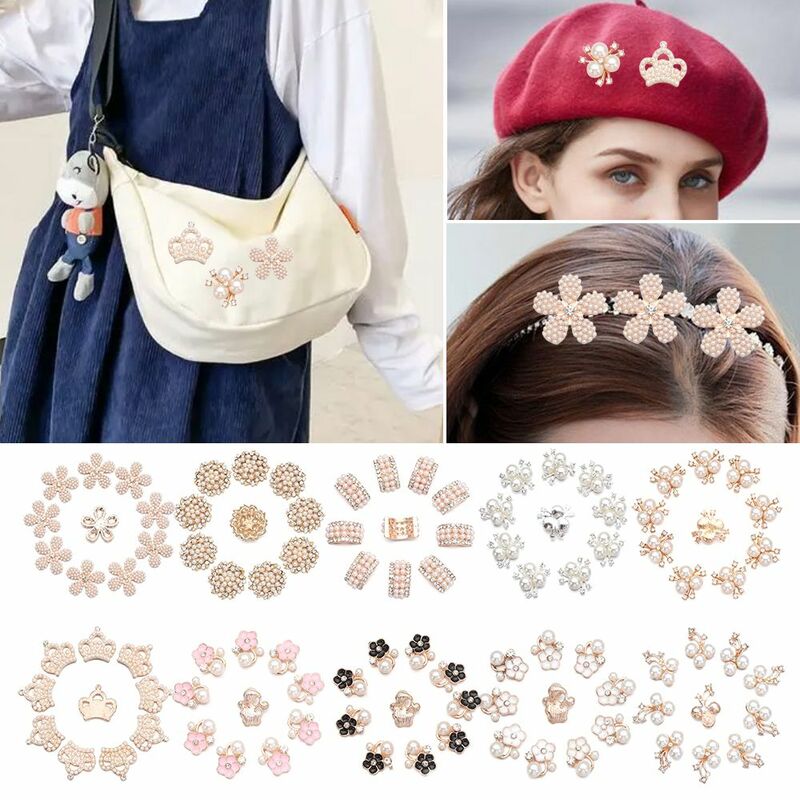 10 pezzi abbigliamento accessori per cappelli da cucito forcine per capelli con perle a forma di fiore Clip per copricapo bottoni con strass con bottone di perle