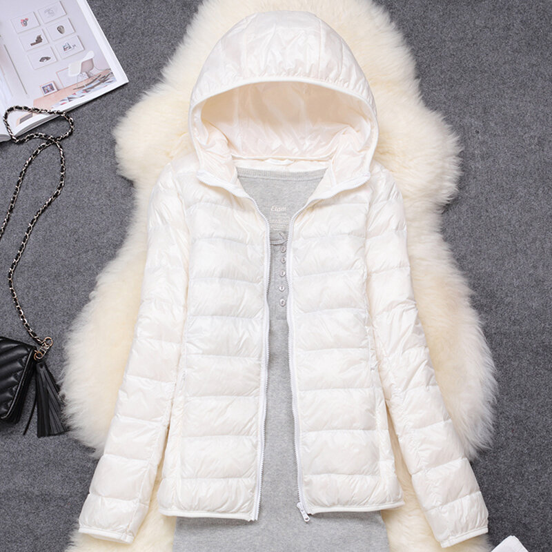 여성용 퍼퍼 재킷, 초경량, 포장 가능한 후드 다운 코트, 겨울 코트, 15 색, 2023 가을, 신상 용수철