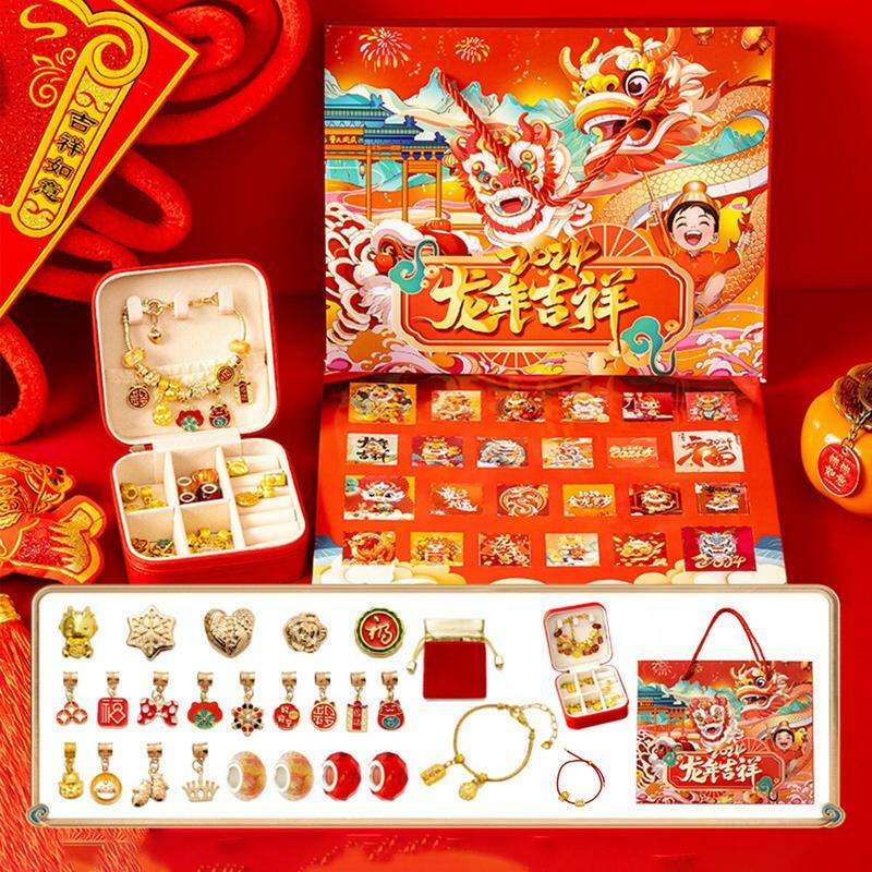 24 siatki rok smoka chiński nowy rok zestaw bransoletek dla dzieci 24 siatki rok smoka DIY prezent niespodzianka biżuterii